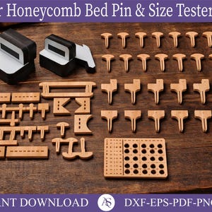 Laserbäddstift med honeycomb-teknik + storlekstestverktyg, laserstift med anti-flashback-funktion, laserskuren klämma för stigande bädd, Glowforge, xTool, OMtech, AEON