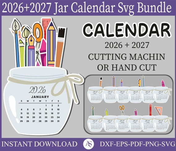 Calendar svg, jar calendar svg, Desktop Calendar svg, printable calendar svg, teacher svg, 2026 calendar, 2027 Calendar, mini desk calendar