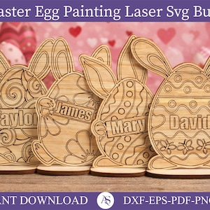 07 Easter paint kit svg bundle, Easter egg coloring kit laser cut, Easter egg color craft svg, Engrave files