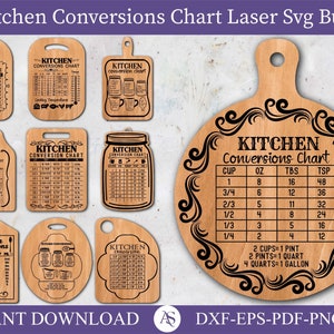 Kitchen Conversions Laser Cut Svg Bundle Kitchen Measurement Conversions Chart SVG Laser Kitchen Conversions SVG Laser Cutting Board SVG