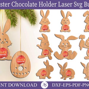 30 coniglietto pasquale al cioccolato SVG, coniglietto al cioccolato titolare SVG, Pasqua Svg, supporto Cricut Silhouette, Glowforge Svg, file di taglio laser, dxf, ai, svg