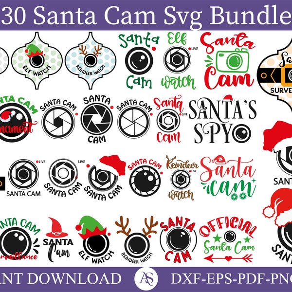 30 Santa Cam Svg Bundle, Santa Cam Svg, Elf Cam Svg, Reindeer Cam Svg, Santa Cam Surveillance Svg, Santa Watch Svg, Santa Elf Cam Svg