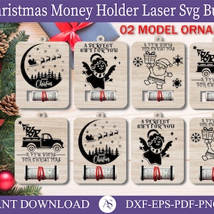 Pacchetto SVG ornamento porta soldi di Natale, ornamento porta soldi in formato SVG, tag calza porta soldi, porta soldi in formato SVG, Glowforge Laser Svg