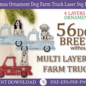 Laser Cut File, Christmas Ornament Digital File, Interchangeable Dog Breed Christmas Truck Ornament, Oh What Fun, SVG, PNG, Glowforge