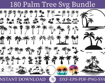 Paquete SVG de palmera, paquete PNG de palmera, imágenes prediseñadas de palmera, archivos de corte SVG de palmera para Cricut, silueta de palmera, palmeras svg