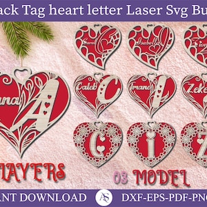 Valentines Monogram, Laser Cut File, Heart Laser Monogram, Heart Monogram, Glowforge Valentines Monogram, Heart Alphabet, alphabet keychains