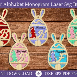 Easter Eggs svg, 2 Layers Monogram svg, Bunny svg, Easter Ornaments, Bunny Ornament svg, Tags svg, Laser cut file, Glowforge, Cricut, DXF