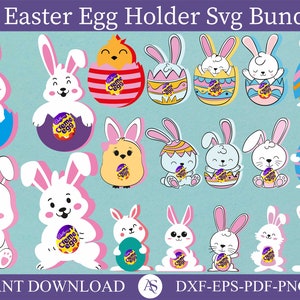 Paquete de svg de soporte de huevo de Pascua, svg de huevo de Pascua, SVG de soporte de huevo de Pascua, huevo de chocolate, conejito de Pascua SVG, Favor de fiesta para niños, Regalo de artesanía de papel