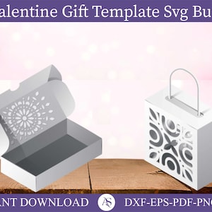 Scatola con modello SVG con coperchio, modello scatola quadrata, file di taglio Cricut, file di taglio Silhouette, file di taglio fratello, scatola di San Valentino, scatola regalo di San Valentino