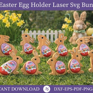 10 Easter Eggs Rabbit svg template Easter Bunny Egg Holder svg Glowforge Easter bunny dxf Egg holder template pattern Laser cut cnc plan