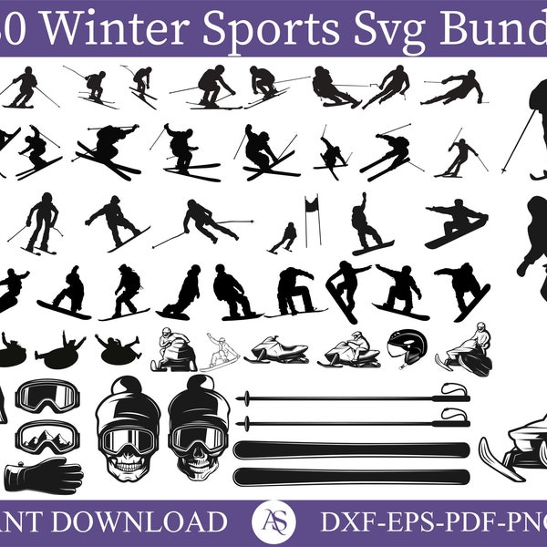 Winter Sports Bundle Svg, Winter Svg Bundle, skiing Svg, ski helmet Svg, ski goggles Svg, ski boots Svg, ski files for Cricut, ski cut files