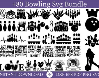 80 Bowling SVG Bundle, Bowling PNG Bundle, Bowling Clipart, Bowling SVG Cut Files for Cricut, Bowling Silhouette, Bowling vector, Strike svg