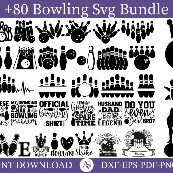 80 Bowling SVG Bundle, Bowling PNG Bundle, Bowling Clipart, Bowling SVG Cut Files for Cricut, Bowling Silhouette, Bowling vector, Strike svg