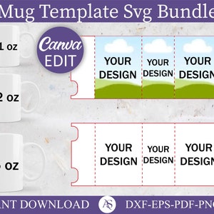 11 - 12 - 15 oz Mug Template, Sublimation Template, Full Wrap Mug Template, Cricut Mug Template, Instant Download, Template SVG for Cricut