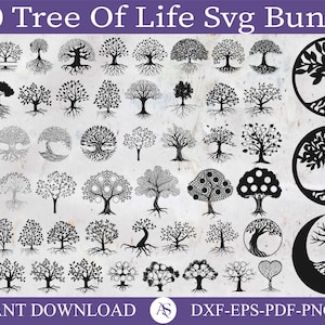 Pacchetto SVG albero della vita, pacchetto SVG silhouette albero, file Svg tagliati al laser dell'albero, file vettoriali per il taglio laser del legno, Laser, SVG, PDF, EPS