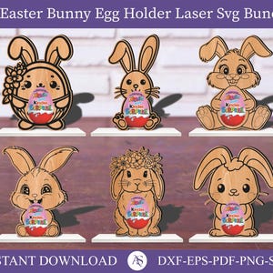 16 portauovo di Pasqua coniglietto taglio laser file in formato svg Glowforge supporto portauovo stand bundle svg cricut portauovo di Pasqua dxf cnc modello vettoriale