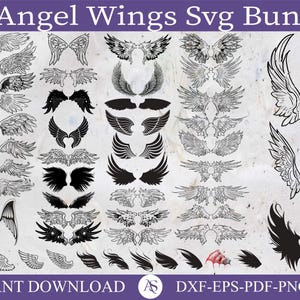 Angel Wings Svg Bundle, Angel Wings Clip Art, Wings Cut File For Silhouette, Angel Wings Bundle, Wings Svg Png Dxf