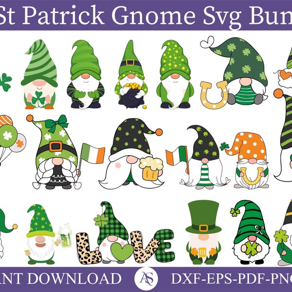 St Patrick's Day Gnome svg Bundle, St Patrick's Day svg, St Patrick's Gnome svg, Gnome png, Gnome cut files, Lucky Gnomes svg