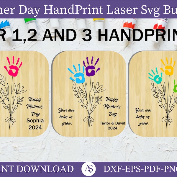 Mother's Day Handprint Sign, Custom Wood Handprint Bouquet Svg, Custom Kids Gift for Mom Grandma, Mother's Day Laser Cutting Files.