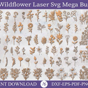 Wildflowers SVG Bundle, Flower laser cut files SVG, Botanical flowers laser cut files, Rose flower SVG, wildflowers bouquet laser cut files