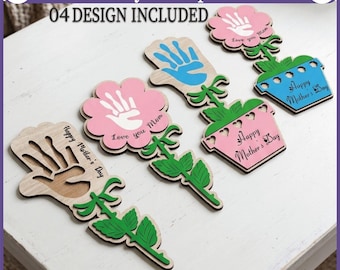 Handprint Flower Svg, Kids Handprint Sign Svg, Mothers Day Svg, Flower laser file, Mothers Day Gift, Glowforge Svg, Laser Cut File