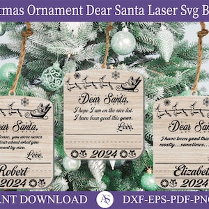 Carina personalizzabile Caro Babbo Natale Scrittura a mano Ricordo Ornamento di Natale File digitale tagliato al laser, Firma il tuo nome, Ornamento annuale