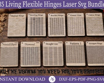 35 Flexible Living Hinges Laser Cut Files, Flexible Laser Cut Patterns, Laser Cut Living Hinge Pattern for bend wood, Living Hinge Pack