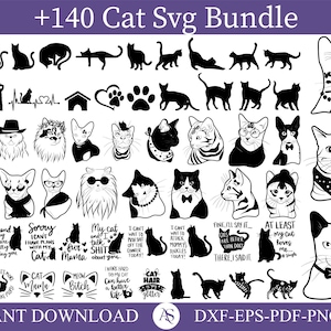 Cat SVG Bundle, Cat PNG Bundle, Cat Clipart, Kitten svg, Cat Silhouette, Cat SVG Cut Files for Cricut, Cat Head Svg, Animal Svg, Cute Cat