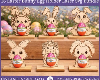 Easter bunny 16 egg holders laser cut svg file Glowforge Easter bunny egg holder stand svg template Standing Easter Bunny dxf Easter laser