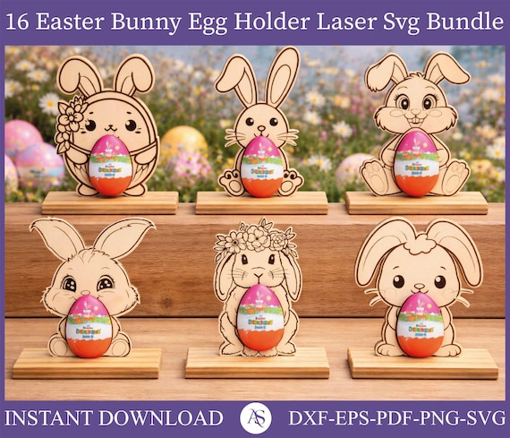 Easter bunny 16 egg holders laser cut svg file Glowforge Easter bunny egg holder stand svg template Standing Easter Bunny dxf Easter laser