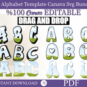 06 Editable Canva Uppercase Letters & Number Bundle, Easy Drag and Drop, Sublimation Design Alphabet Png, Editable Canva Frame Template