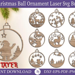 58 Christmas Balls Svg , Christmas Ornament Laser Cut SVG Bundle, Set Of Christmas Toy, Christmas SVG Bundle