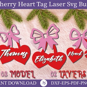 03 Bow Tags Svg, SVG Cherry Heart Tag, Sweet Bow Tag Bundle Svg, Glowforge Svg, Bow Laser, Bow Design Cut, Gift Tag Svg, Valentine Name Tag