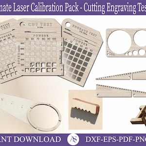 07 Ultimate Laser Calibration Pack - Cutting Engraving Test Cards, Focus Depth Gauge, Ramp Test, Kerf Test, & Material Thickness Tester