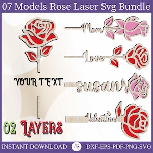Personalisierter Standblumen 7er Bündel Laser cut SVG Datei Glowforge Muttertagsblumen dxf Vektor Muttertagsblumen Laser cut Blumen Laser