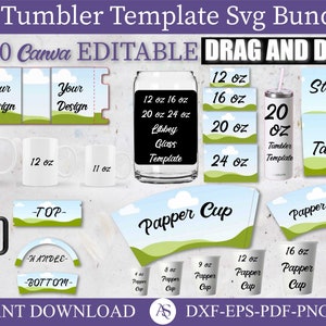 Tumbler Template Bundle, Paper Cup Wrapper Template Bundle, 40oz Tumbler Template, Mugh Template, Libbey Glass Template,Svg, Editable Canva