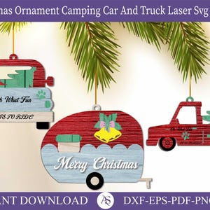 Christmas Truck and Camper Ornament SVG File, Laser Cut File, Camper SVG File, Christmas Truck svg, Farmhouse SVG, Christmas Ornament Svg