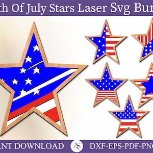 4th of July Stars Laser Cut File, Stars Shelf Sitter Laser Cut File, Patriotic Laser Designs, American Flag Stars SVG, Layer Star Laser File