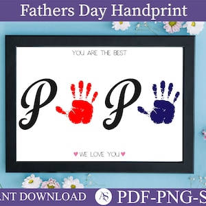 PAPA Handprint Footprint Art Craft, Father&#39;s Day Gift for Dad, DIY Baby Kids Card, Toddler Preschool Craft, Fathers handprint, dad handprint