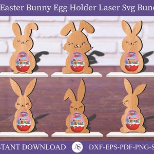 30 Soporte para huevos de Pascua Svg, Soporte para huevos de conejito Svg, Soporte para huevos de conejo Svg, Feliz Pascua Svg, Archivo cortado con láser, Láser de Pascua Svg, Corte láser