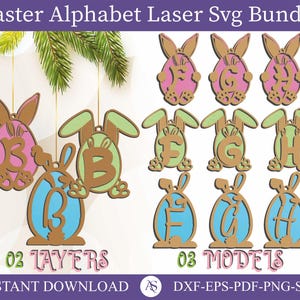 Easter name tag SVG for Glowforge, Bunny Letter svg, Silhouette, Hanging Easter tag cut out, laser cut file, Wood cut files, Laser ready svg