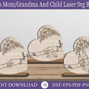 Personalisierte Mama und Kind Hände Herz Stand Dekor SVG, Geschenk für Mama, Muttertagssvg, Muttertagsgeschenke SVG, Glowforge SVG-Dateien, Laser geschnittene Dateien