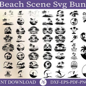 60 Beach scene svg bundle, Sunset beach svg, sunset landscape, Nature scene, tropical svg files Instant Download, Commercial use clipart