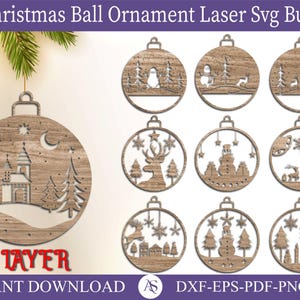 58 Christmas Balls Svg , Christmas Ornament Laser Cut SVG Bundle, Set Of Christmas Toy, Christmas SVG Bundle