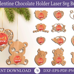 90 Valentines Chocolate Holder SVG, Holder Cricut Silhouette, Glowforge Svg, Laser Cut File, Valentines Day Svg, Chocolate Love hearts Svg