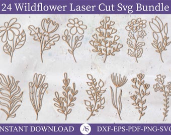Wildflowers SVG Bundle, Flower laser cut files SVG, Botanical flowers laser cut files, Rose flower SVG, wildflowers bouquet laser cut files