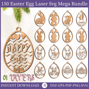 150 Easter Laser Cut Svg Bundle, Bunny Ornaments Svg,Easter Laser Cut svg files, Easter Hanger svg, dxf eps, Easter Ornament Laser Svg