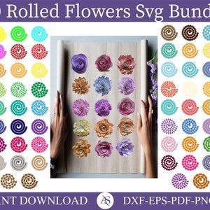 Rolled Flower SVG, Rolled Flower SVG, 3d Flower SVG, Paper Flower Svg, Digital Download, Digital Paper Svg, Pdf, Jpg 300 dpi