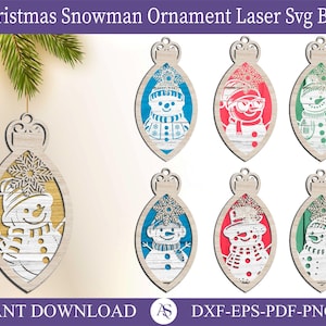 Christmas Ornaments svg, Snowman, 3 layers, Decorations Cut Files, Christmas Tree, Laser cut files, Cricut, Silhouette, Glowforge, Snowman