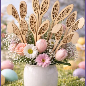 Bunny ears SVG laser cutting file, Easter centerpiece decorations, Wooden bunnies on stick set of 6, Cricut and Glowforge files, Home decor